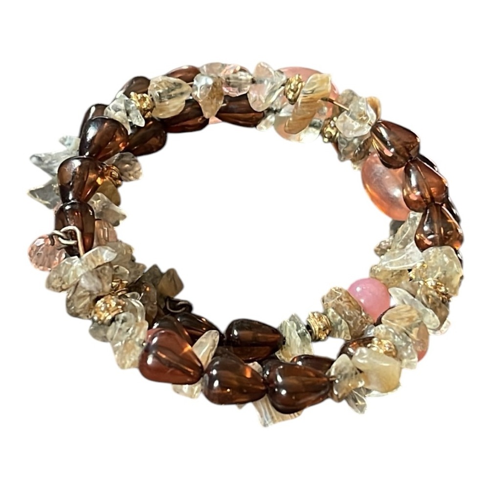 Wire wrap around quartz chips bracelet